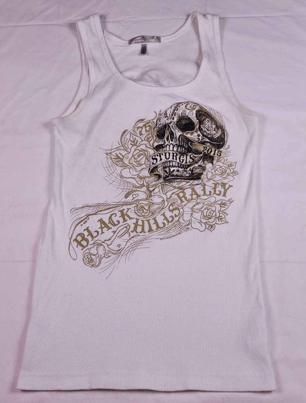 Sturgis Black Hills 75th Rally Shirt Womens 2XL White Skull Tank Top 2015 Biker